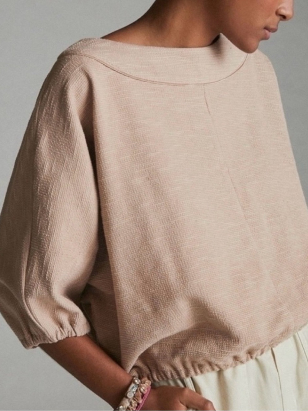 NWT Anthropologie Samia Textured Cotton Top Beige/Blush Size XS